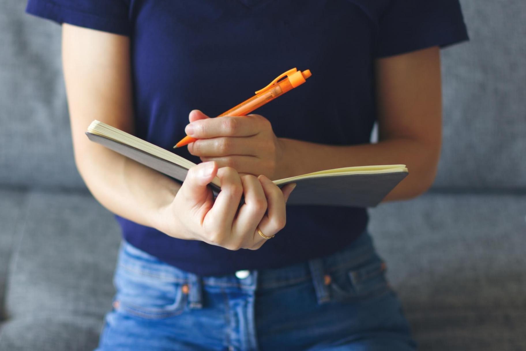 Keyword research workspace setup with computer and tools